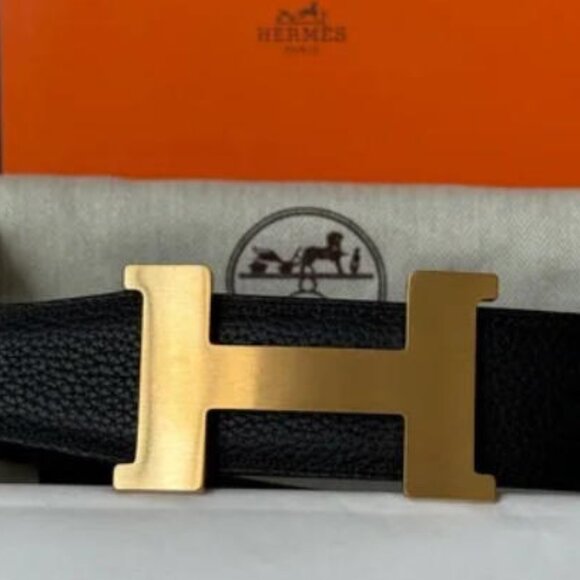 Hermès Reversible Black Belt with Gold Buckle - Size 90, With Box - Picture 7 of 8